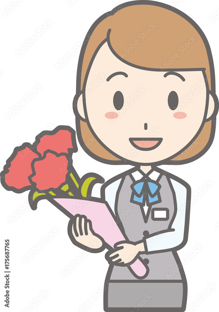 Illustration that a woman clothed in a uniform has a bouquet of flowers Illustration that a woman clothed in a uniform has a bouquet of flowers