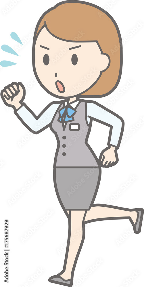 An illustration in which a woman clerk wearing a uniform is running An illustration in which a woman clerk wearing a uniform is running