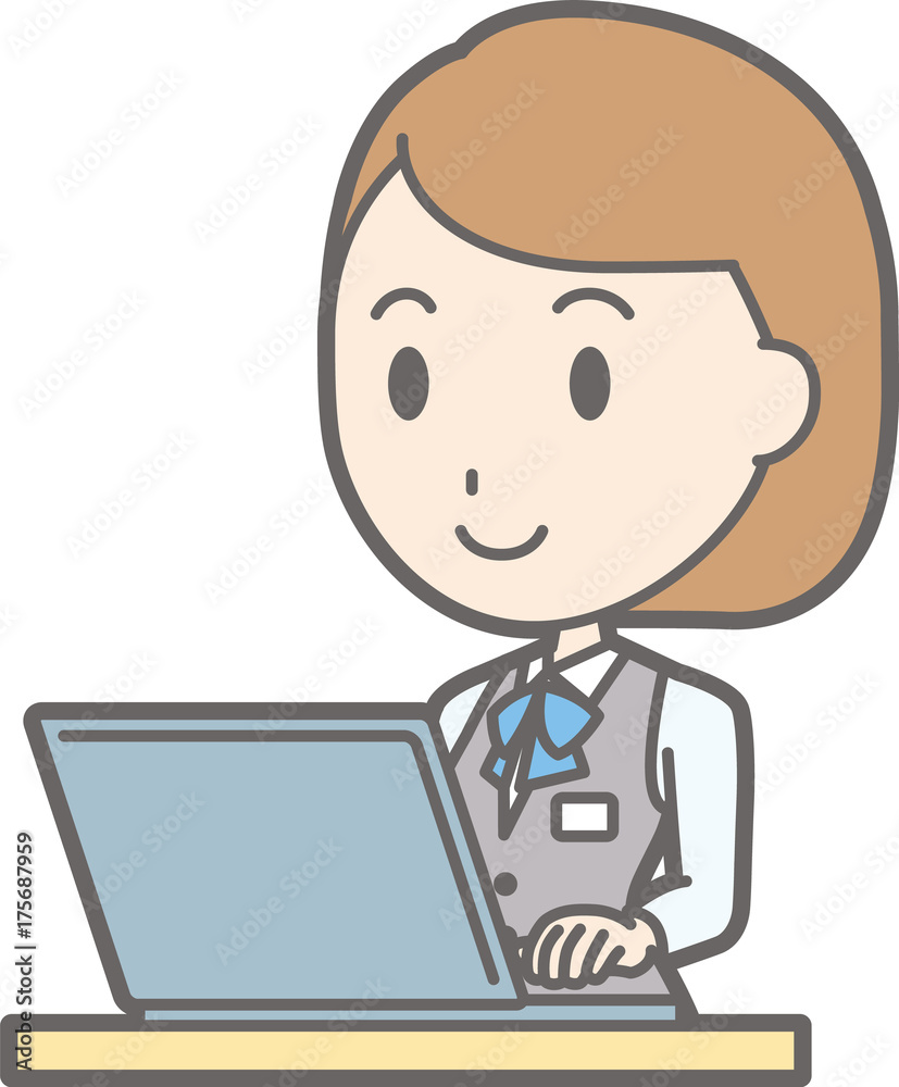 Illustration of a woman clothed in a uniform operating a laptop computer Illustration of a woman clothed in a uniform operating a laptop computer