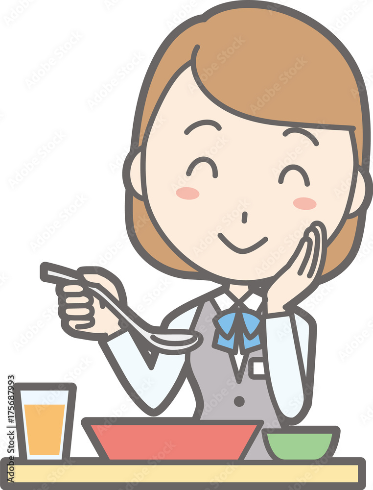 Illustration that a woman clothed in a uniform is eating