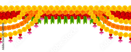 Flower garland decoration toran for Happy Diwali Holiday background photo
