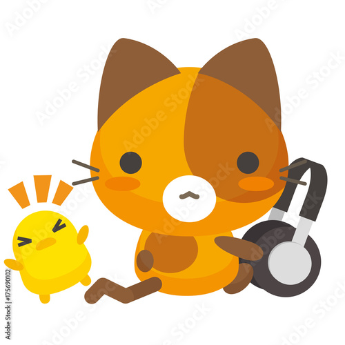 ネコとーく。三毛猫+ヘッドフォン