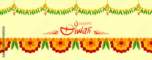 Flower garland decoration toran for Happy Diwali Holiday background