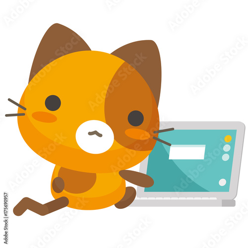 ネコとーく。三毛猫+パソコン