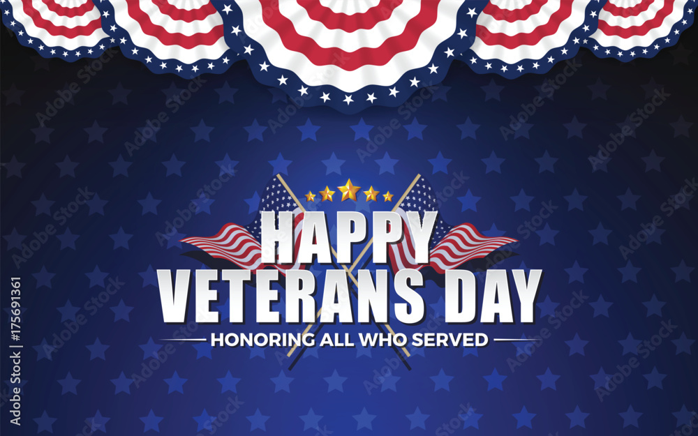 Happy Vererans Day Background Design with Cross Wavy Flag and Golden