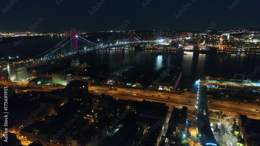 Aerial View of Ben Franklin Bridge Philadelphia at Night Aerial View of Ben Franklin Bridge Philadelphia at Night