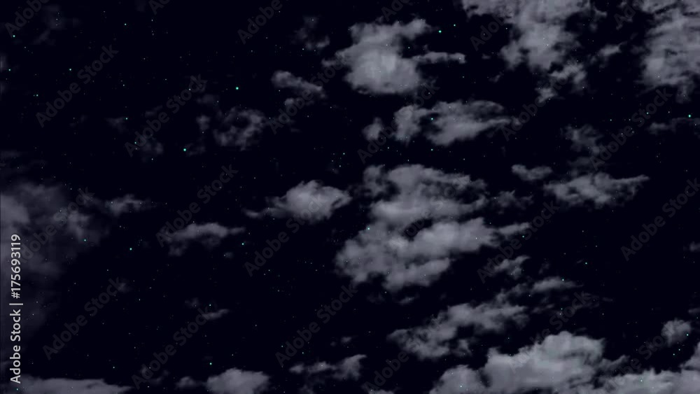 clouds float against the background of the night starry sky and twinkling stars, time lapse. ready for overlay, perfect for film, digital composition, projection mapping.