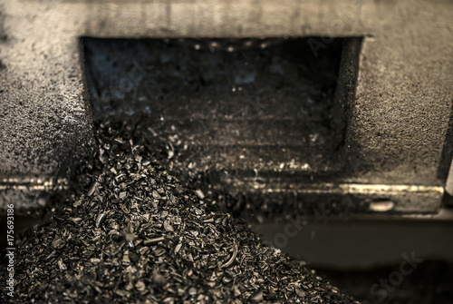 Plastic grinding process close up view