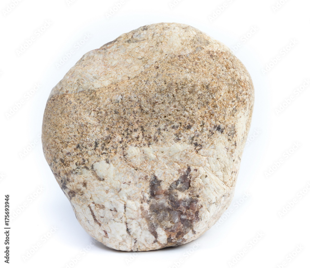 Single natural stone on white background, close-up Single natural stone on white background, close-up