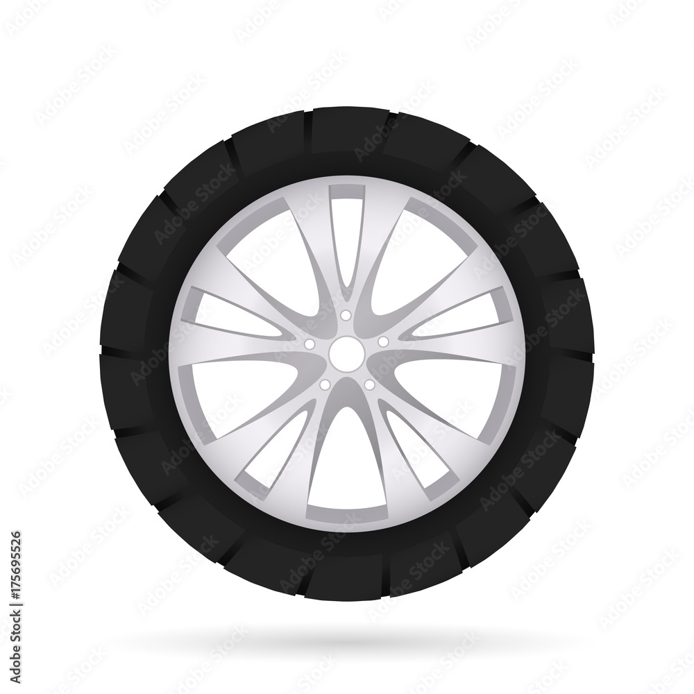 Car wheel, isolated on white background. Vector illustration.