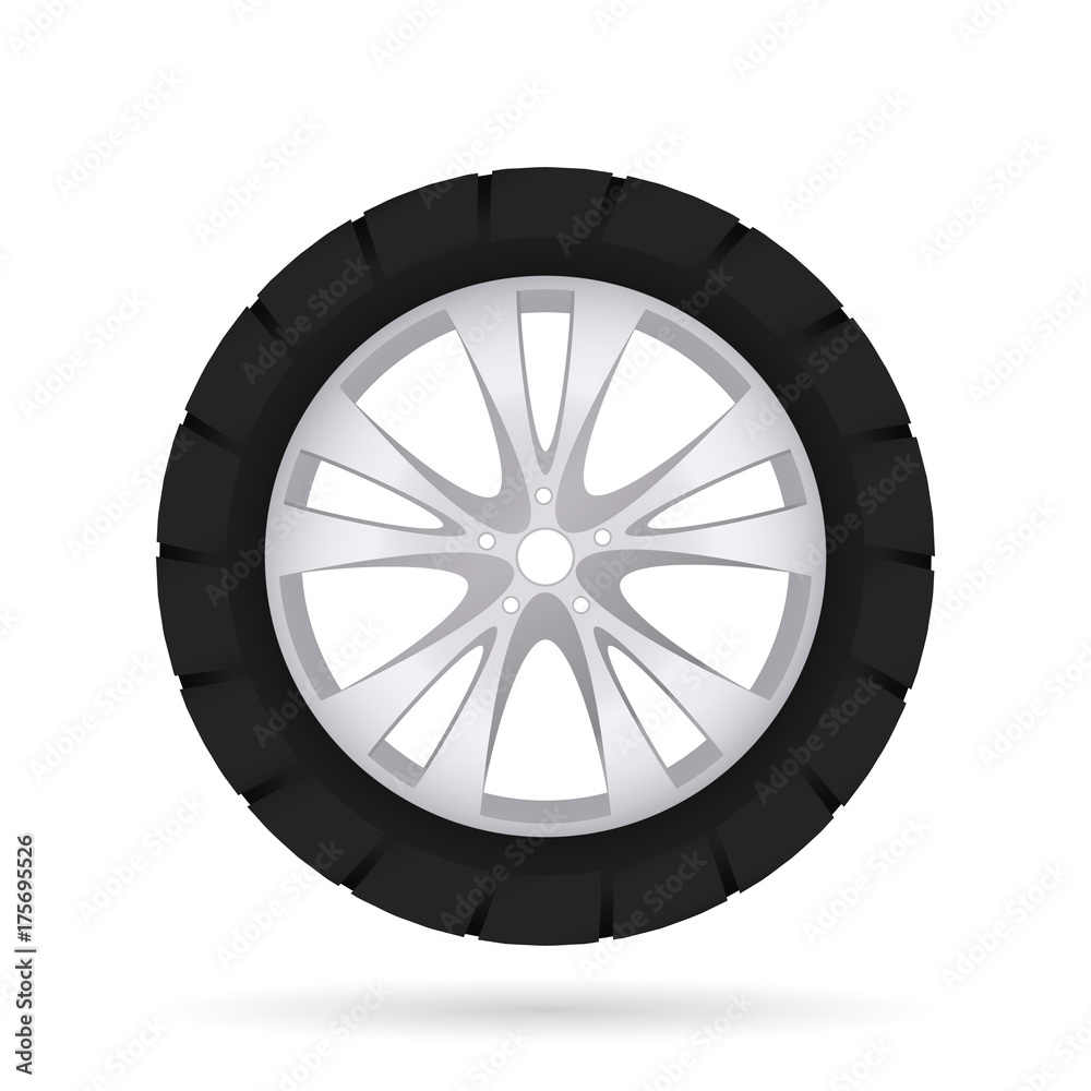 Fototapeta premium Car wheel, isolated on white background. Vector illustration.