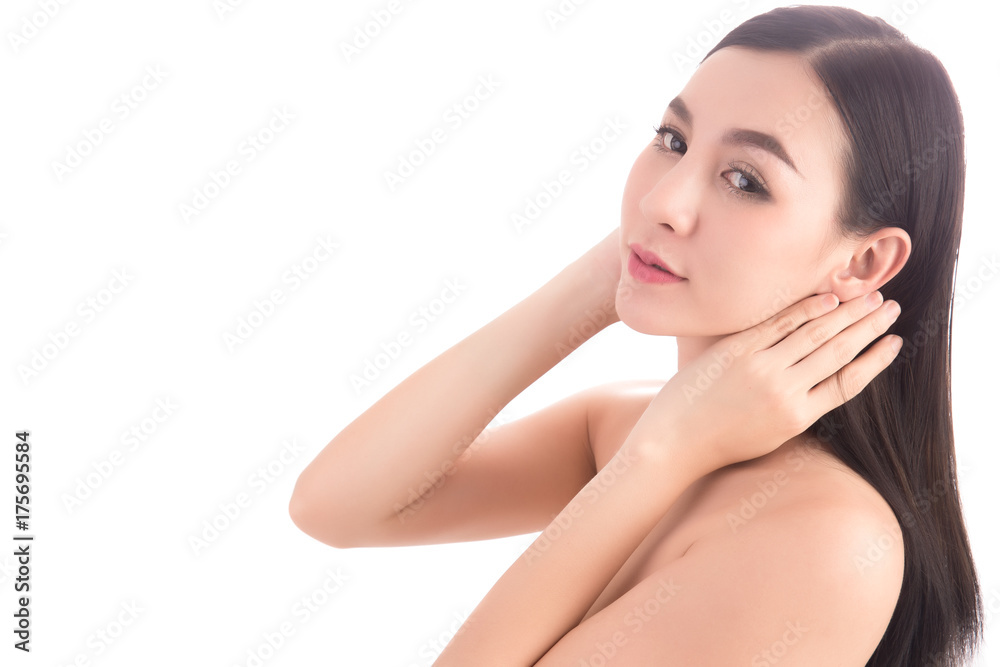Closeup asian young woman face with clean skin. Thai woman long hair skin care concept. Closeup asian young woman face with clean skin. Thai woman long hair skin care concept.