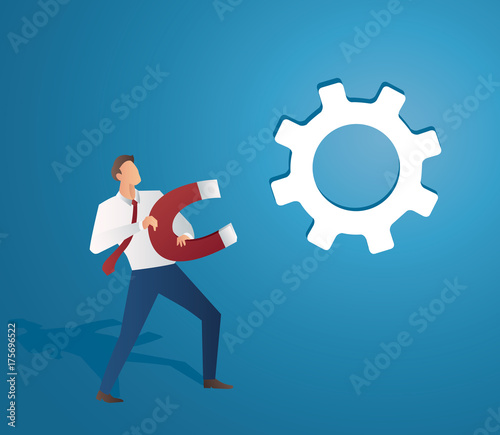 man holding a large magnet attract to gear ion vector