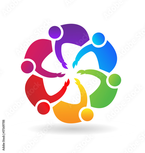 Teamwork people, working together towards goal, icon vector