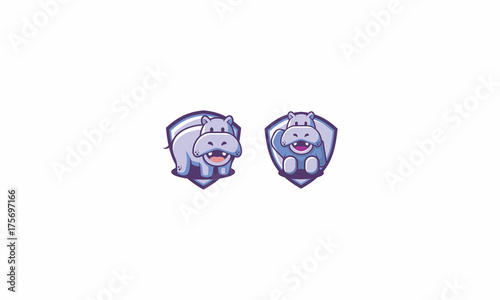 hippos hippopotamus emblem symbol icon vector logo shield