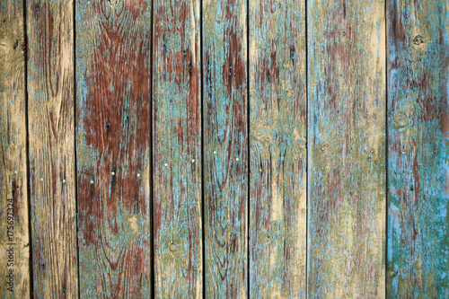 Old shabby wooden background with cracks and layers of paint © svetlanaz
