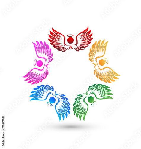 Teamwork angel people icon vector