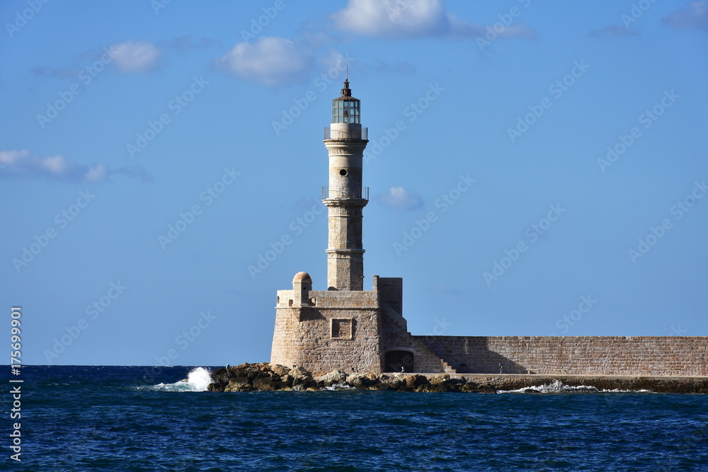 lighthouse of harbour Chania on island Crete,Greece
