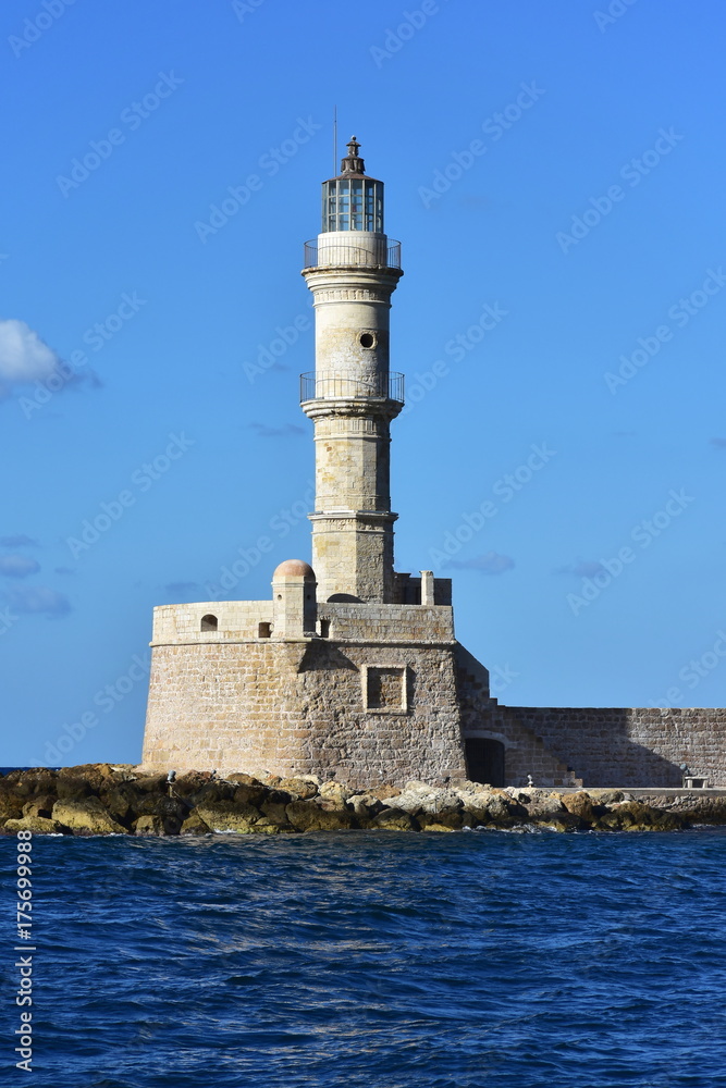 lighthouse of harbour Chania on island Crete,Greece