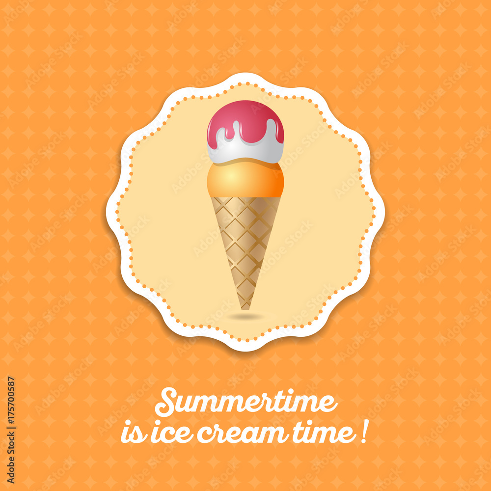Ice cream illustration. Ice cream cone with jam on yellow background. Ice cream illustration. Ice cream cone with jam on yellow background.