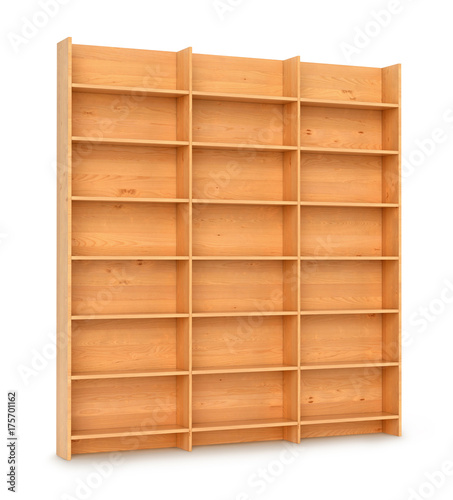 Empty bookshelf on the white background. 3d illustration