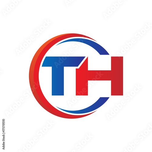 th logo vector modern initial swoosh circle blue and red