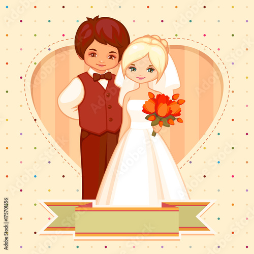 vector wedding cartoon illustration of the groom and bride
