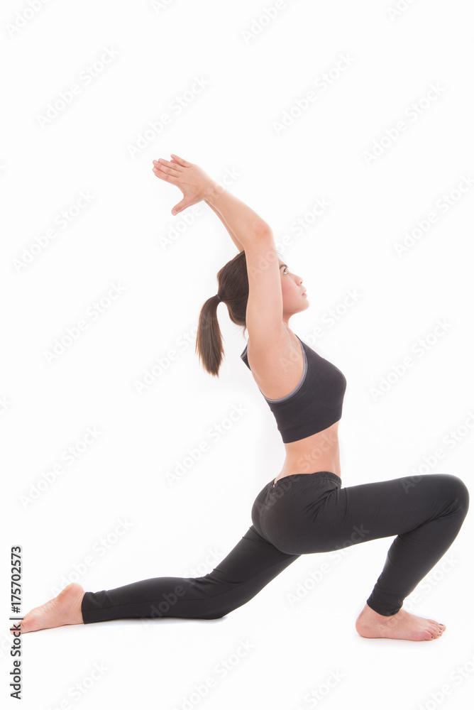 Young beautiful asian woman  yoga posing on a white background .