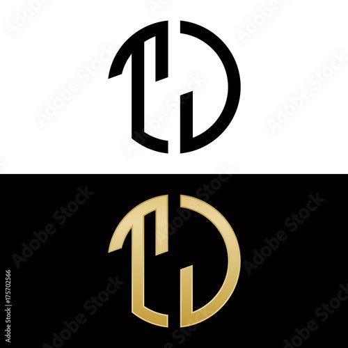 tj initial logo circle shape vector black and gold