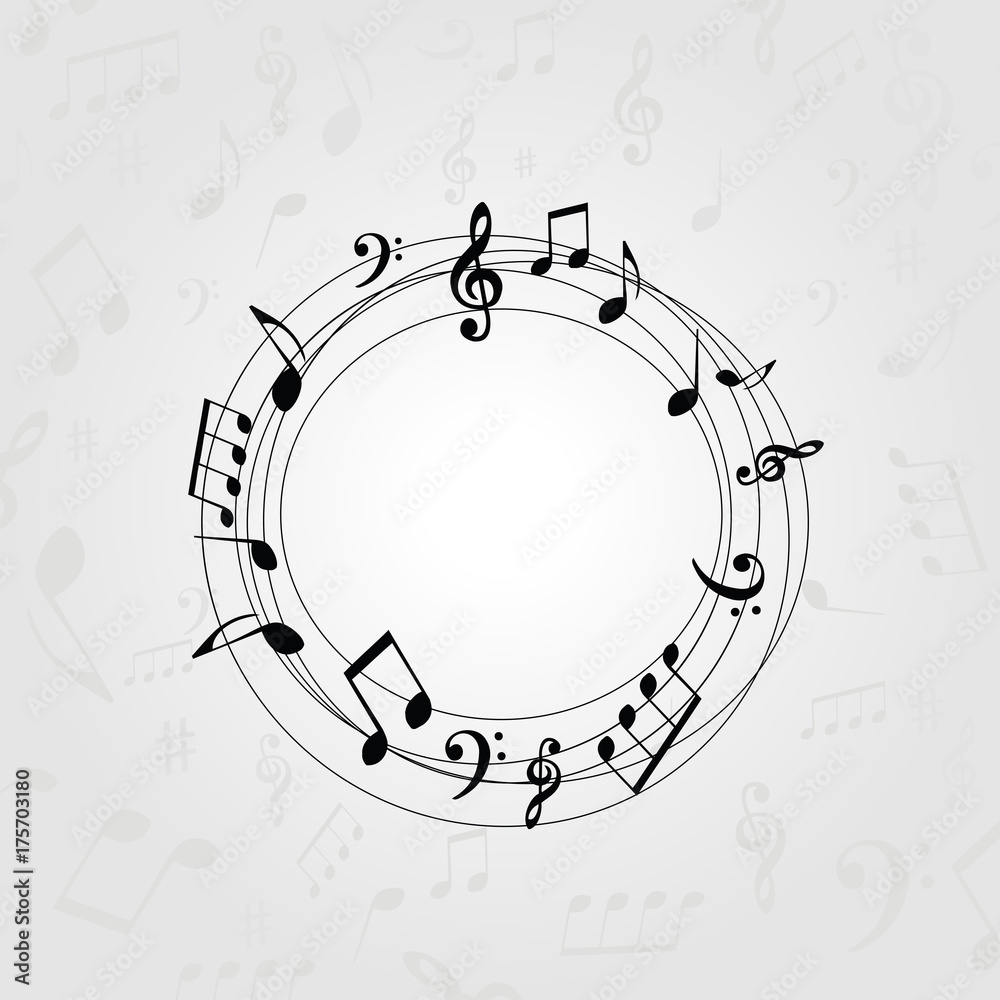 Black and white music banner with music notes. Music elements frame for  card, poster, invitation. Music background design vector illustration Stock  Vector | Adobe Stock