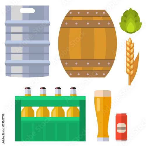 Beer brewing process alcohol factory production equipment mashing boiling cooling fermentation vector illustration.