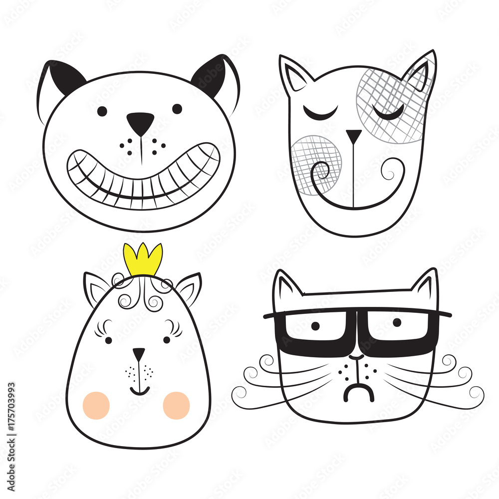 Fototapeta premium Cats, set of cute doodle.