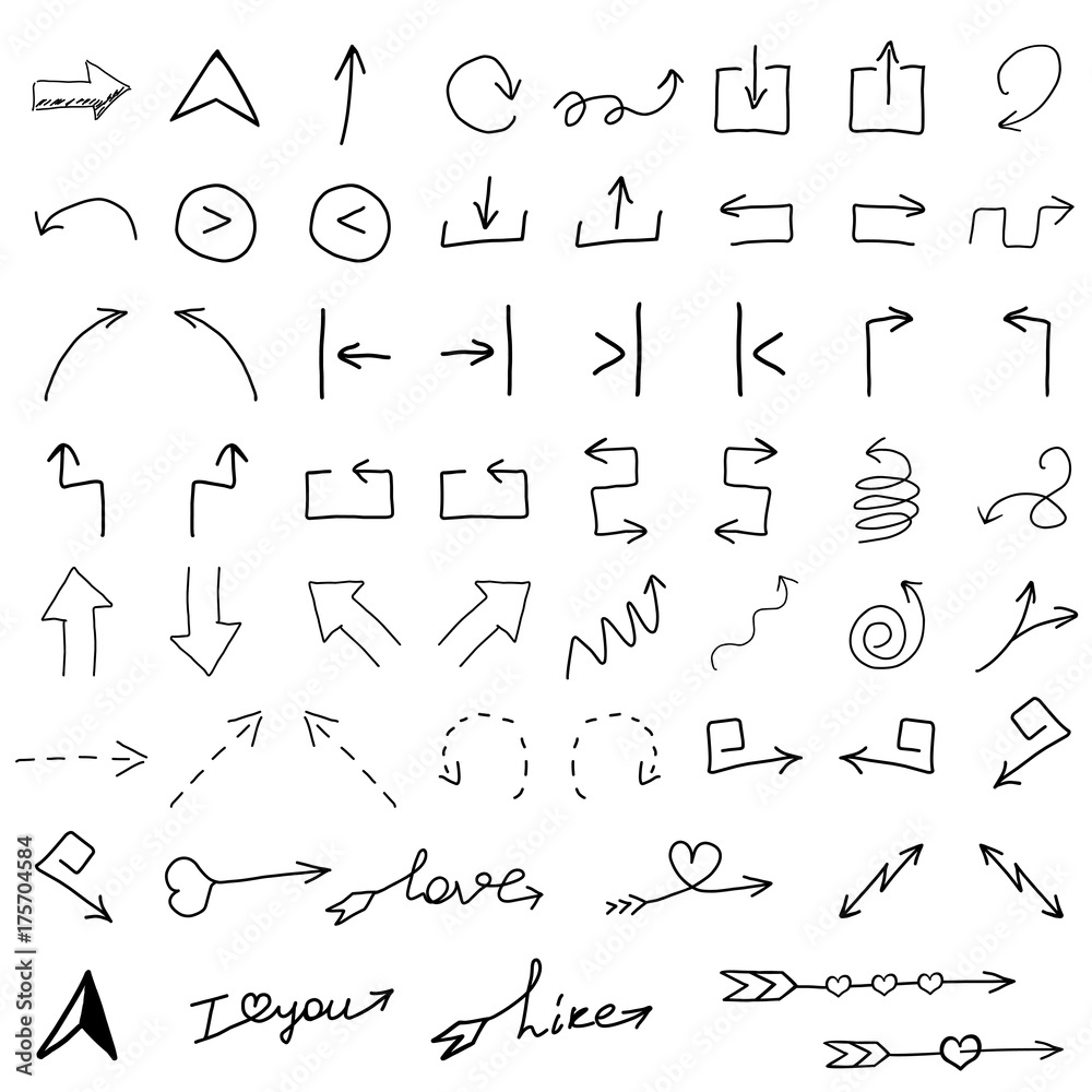 Obraz premium Arrow icon set in hand drawn style.