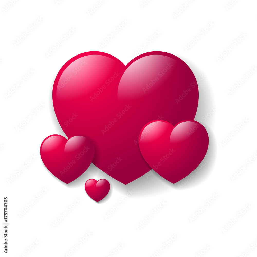 Happy Valentine's Day card.  Red hearts on a white background.