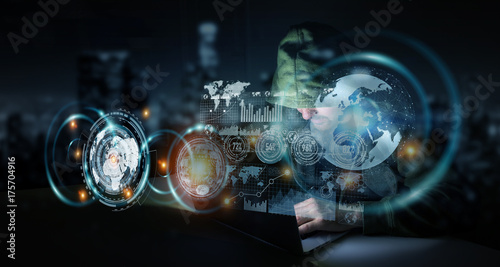 Foto Hacker accessing to personal data information with a computer 3D rendering