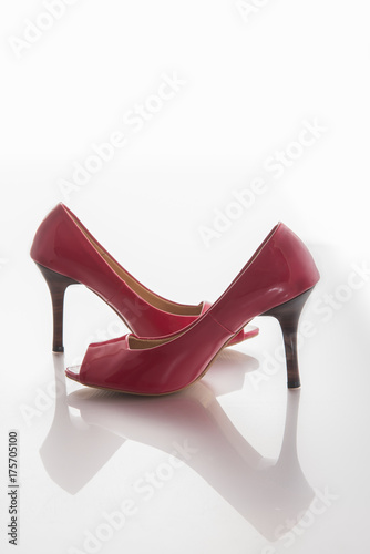 close up of a red high heels isolated on white background.
