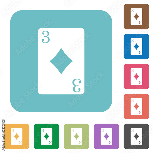 Three of diamonds card rounded square flat icons