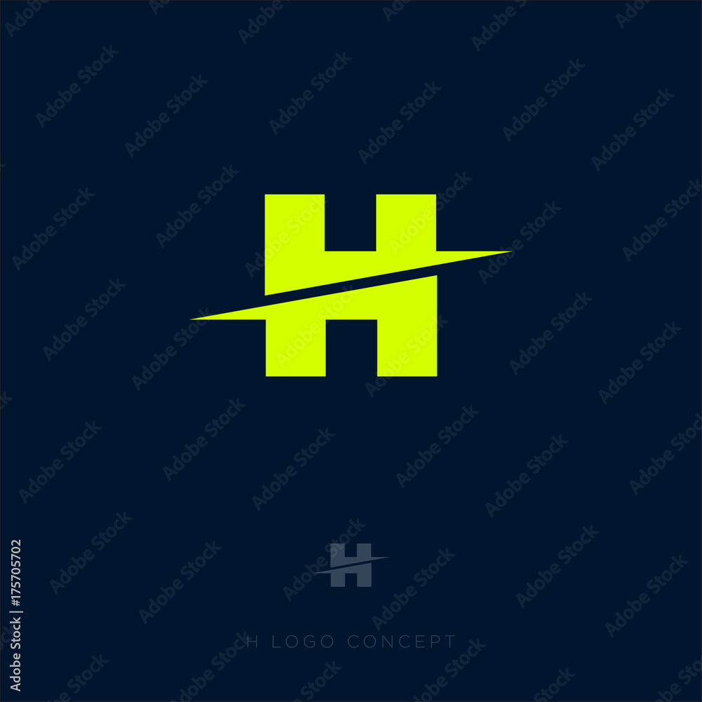 Fototapeta premium H letter. H monogram. Flat yellow letter on a dark background.