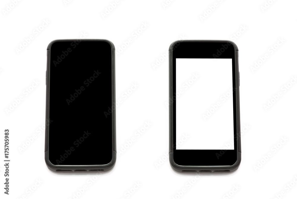 Two smart phone isolated on white background.Free form copy space. Two smart phone isolated on white background.Free form copy space.