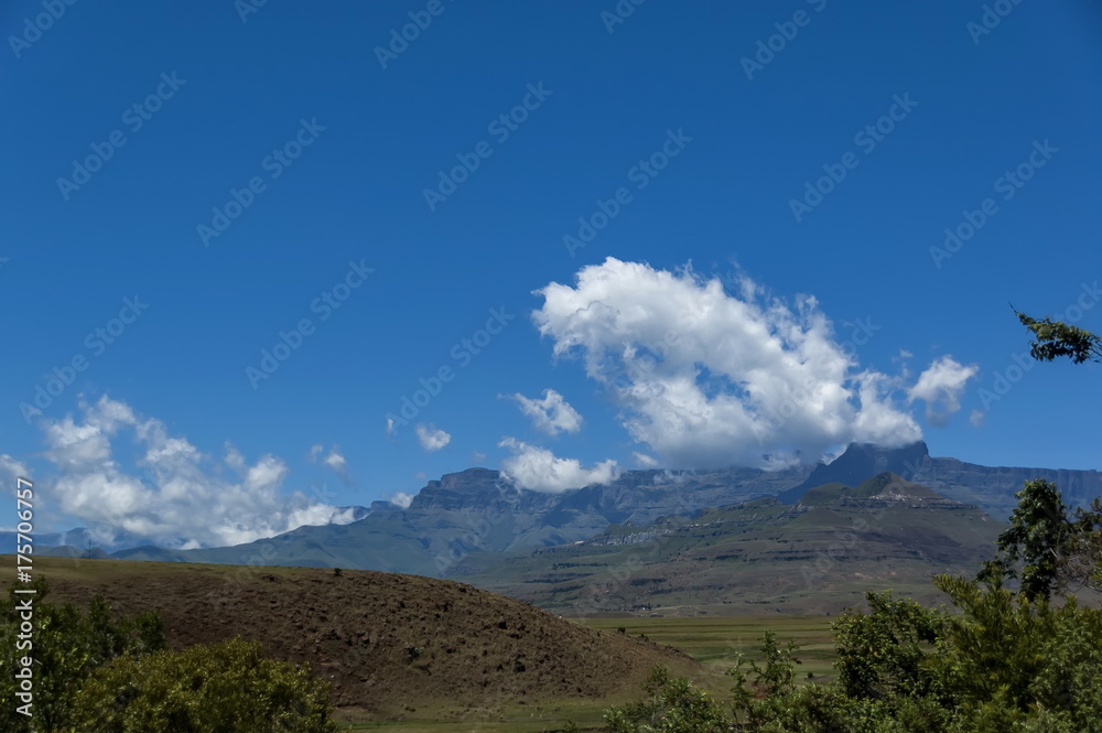 Part of Amphitheatre with clouds in Drakensberg mountain, South Africa