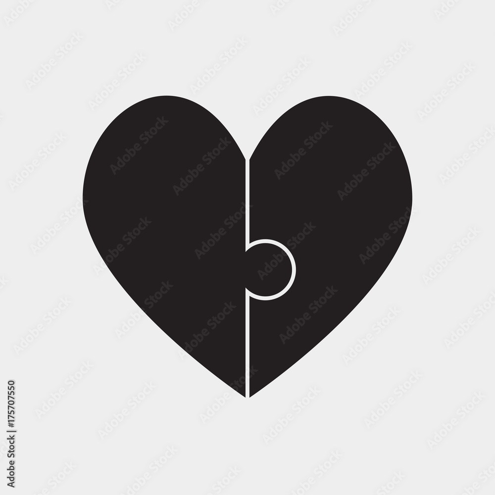 Two Black Piece Jigsaw Puzzle Heart Love. Two Black Piece Jigsaw Puzzle Heart Love.