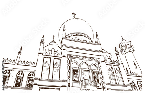 Sketch of Sultan Mosque in Singapore in vector illustration.