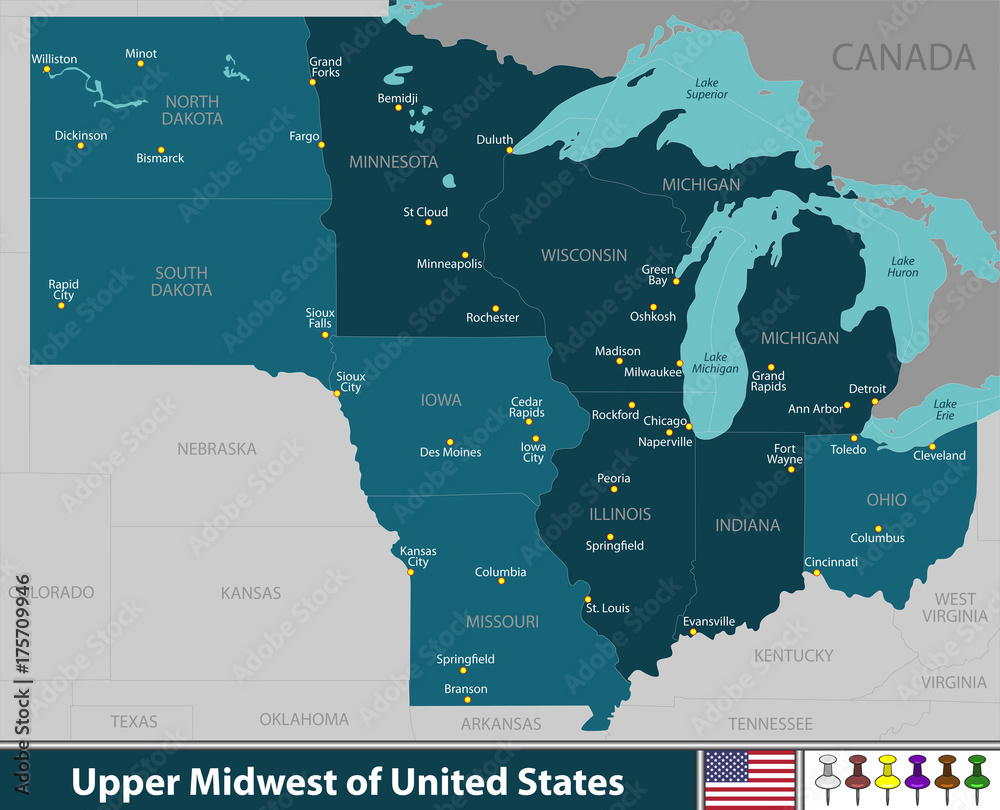 Naklejka premium Upper Midwest of United States