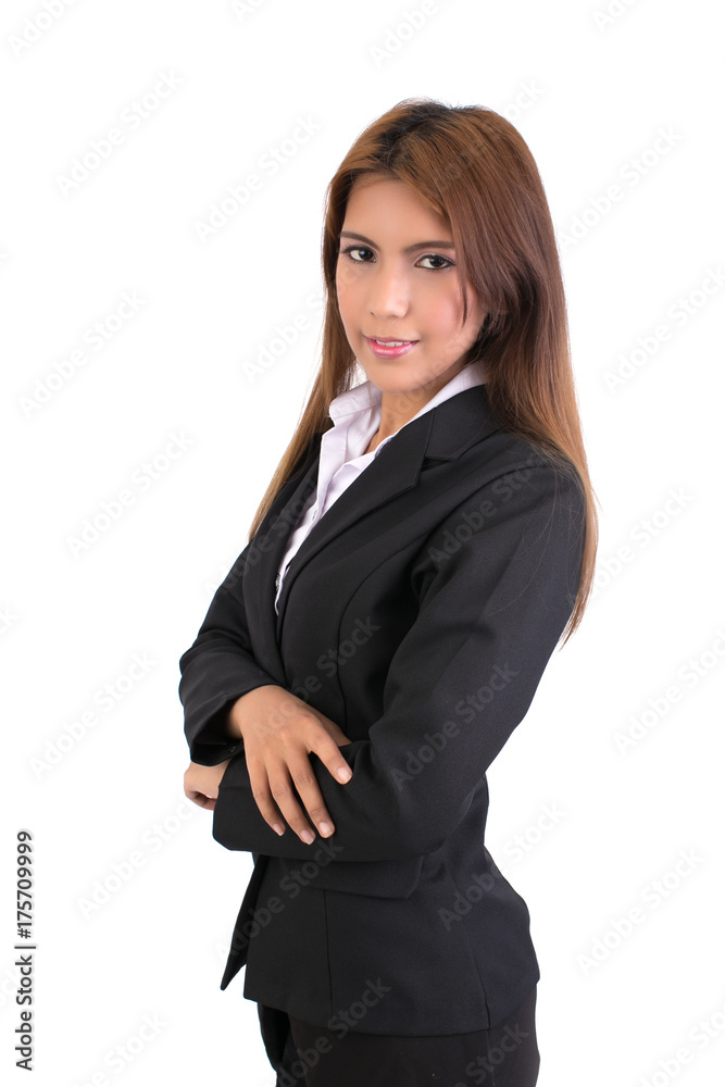 Portrait of a happy asian business woman look at camera isolated on a white background. Portrait of a happy asian business woman look at camera isolated on a white background.
