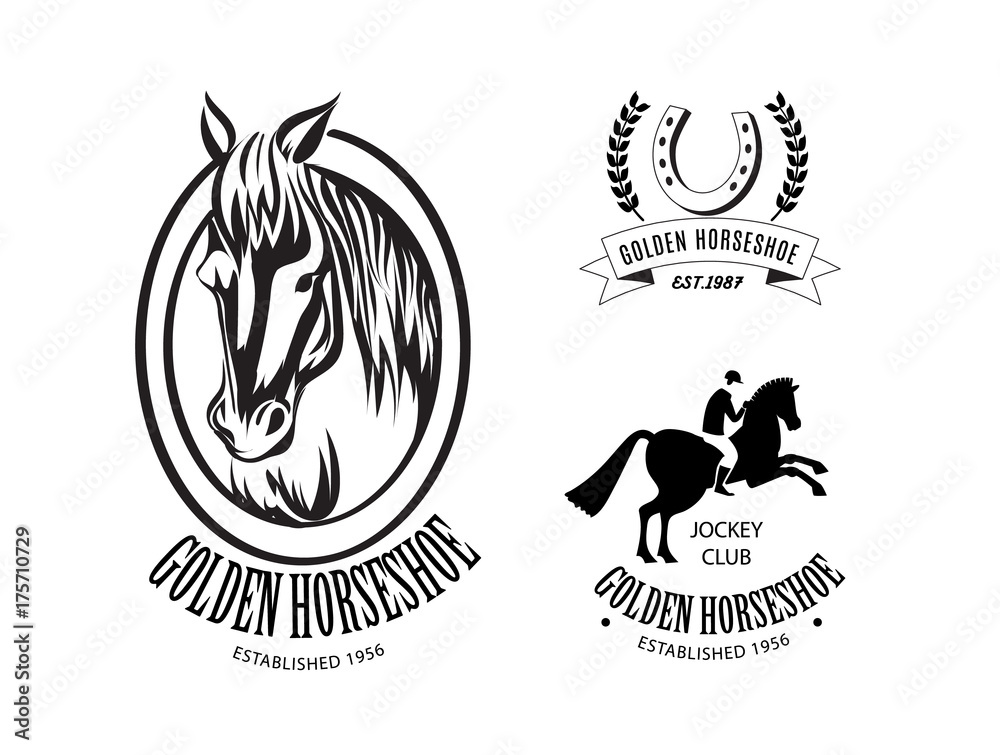 Vintage label emblem with horse and text. Vector illustration.