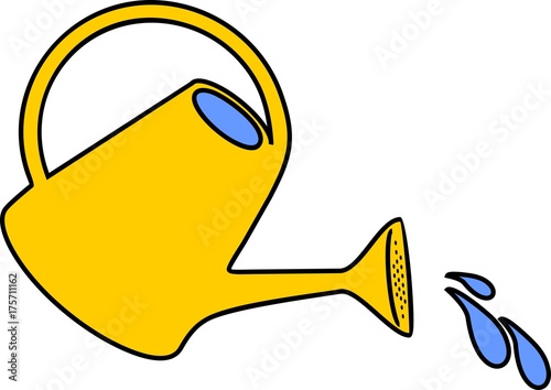 Garden watering can with flowing water