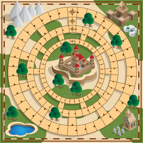 Board game of the medieval theme. Vector design for app game user interface