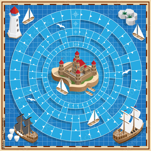 A board game on the marine theme. Vector design for app game user interface.