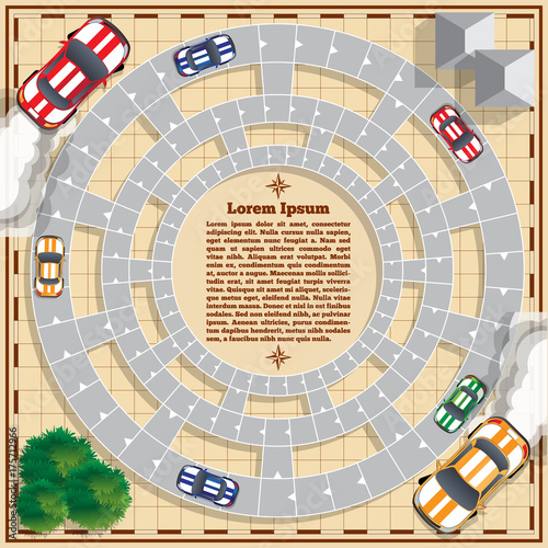 Car Racing. Board game. Vector design for app game user interface.