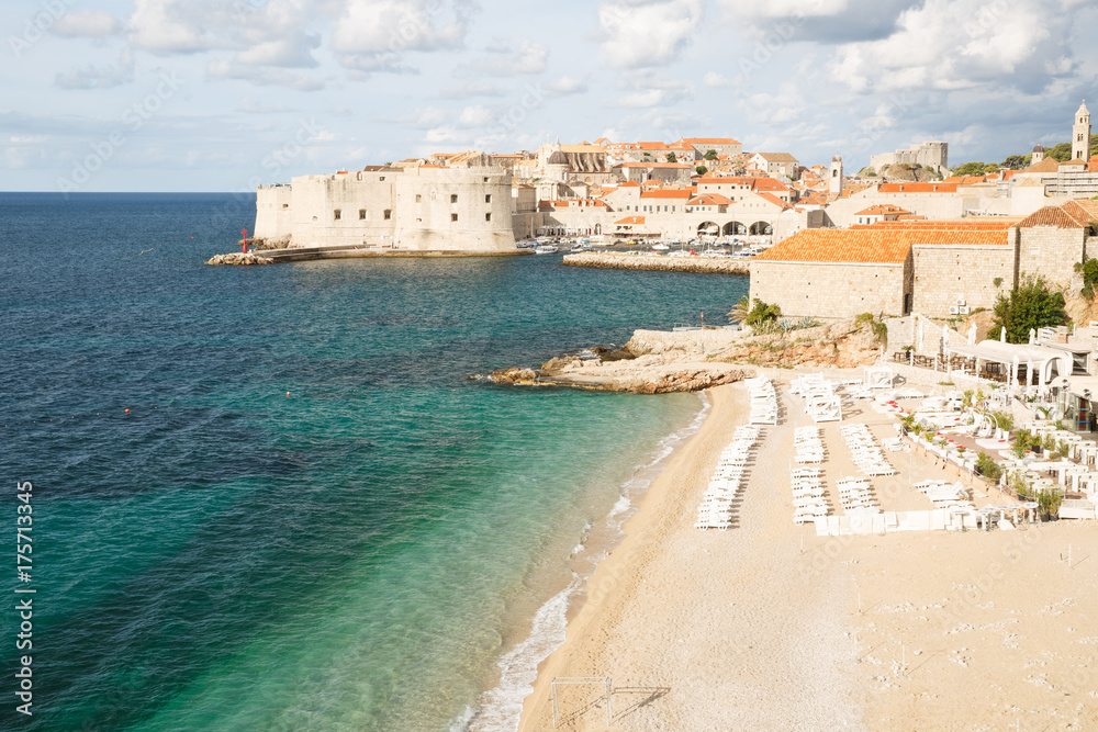 Banje beach and picturesque view of the old town. Dubrovnik